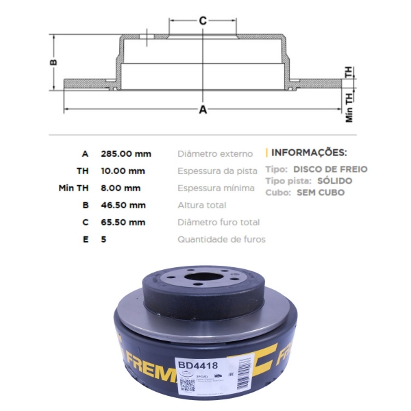 Kit Disco de Freio BD4418 Tras. Chery Cielo 1.6 - Cód.3625