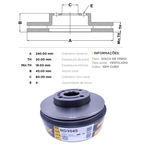Kit Disco Freio BD3545 Diant. Cobalt, Onix - Cód.3730