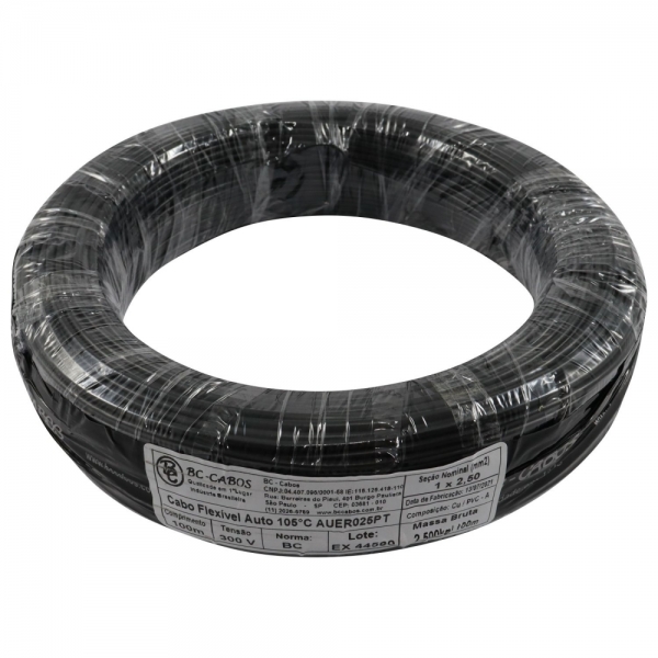 Cabo Flex. Automotivo 2.50mm Preto - Cód.7633