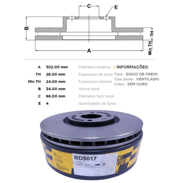 Kit Disco de Freio BD5017 Diant. Peugeot 208 - Cód.4745