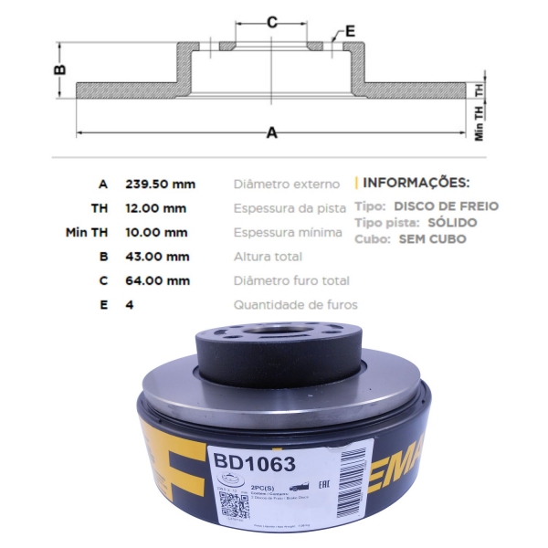 Kit Disco de Freio BD1063 Diant. Ford Fiesta, Ka - Cód.4391