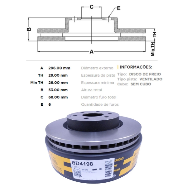 Kit Disco de Freio BD4198 Diant. Nissan Frontier - Cód.4410