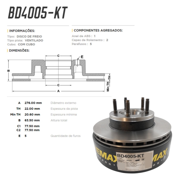 Kit Disco de Freio BD4005KT Diant. Ford Ranger - Cód.4269
