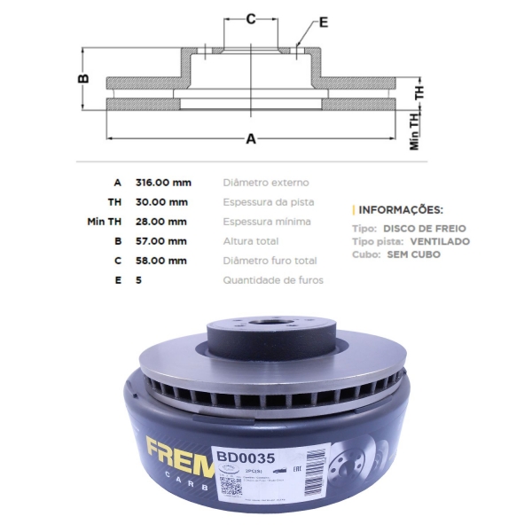 Kit Disco de Freio BD0035 Diant. Subaru Outback - Cód.3572